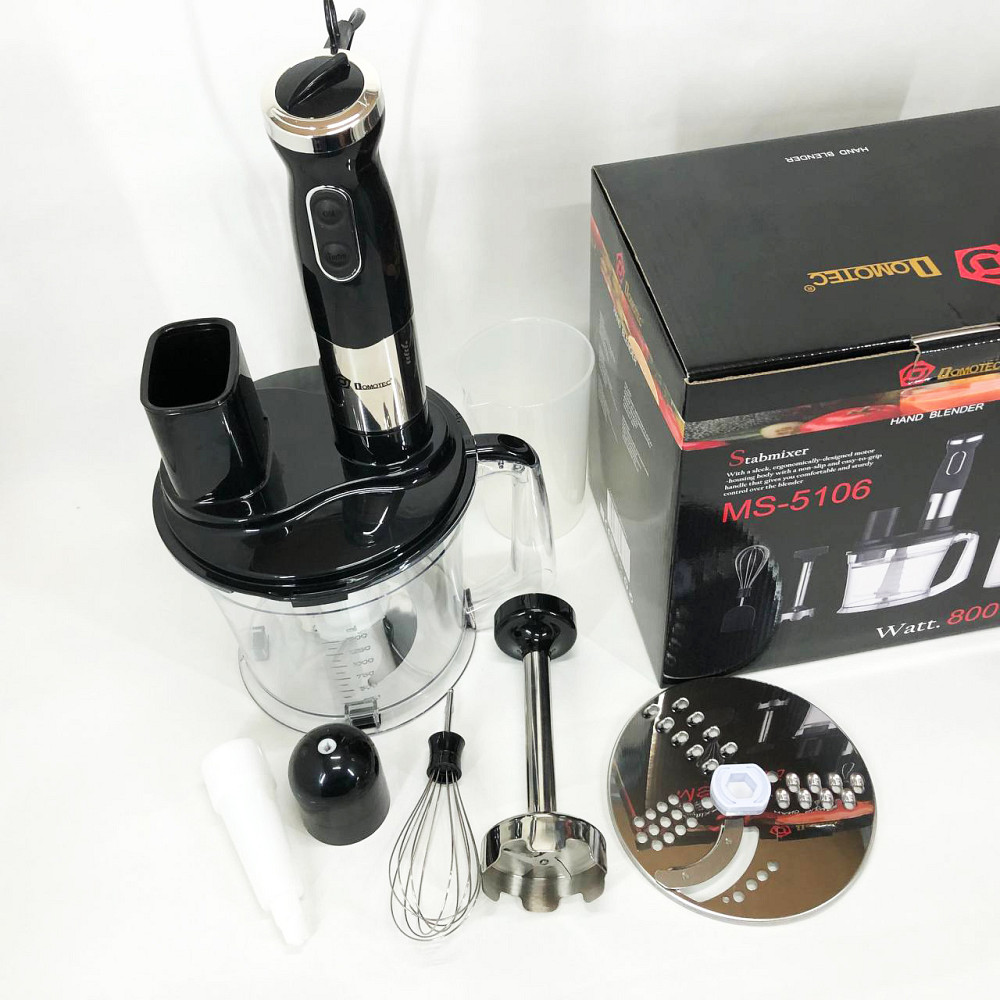 Портативний блендер для смузі Domotec MS-5106 800 W, Кухонний занурювальний блендер з насадками MN-98 Івано-Франківськ - фото 7