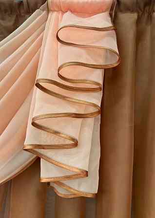 Кухонный ламбрекен VR-Textil № 093к из тюля коричневый с персиковым и белым 200х170 см (52-1214) Киев