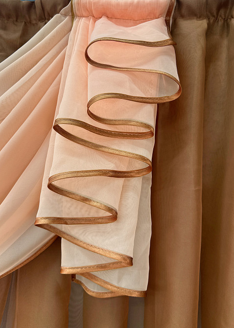 Кухонный ламбрекен VR-Textil № 093к из тюля коричневый с персиковым и белым 200х170 см (52-1214) Киев - изображение 6