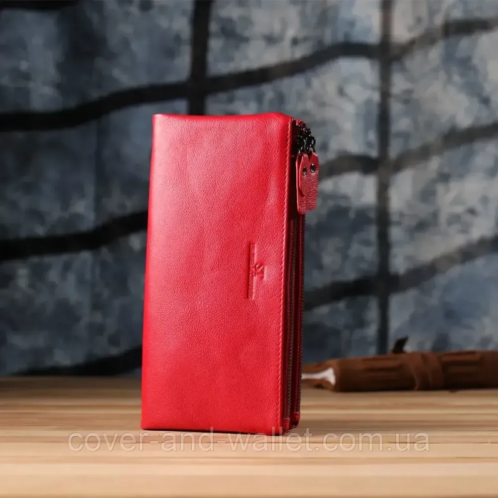 Червоний жіночий гаманець-клатч на три відділення на блискавці ST leather 022-1 Київ - фото 8