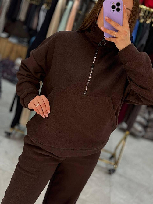 Жіночий теплий прогулянковий костюм вільного крою турецький фліс Шоколадний, 46/48 Одеса - фото 3