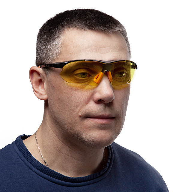 Окуляри захисні, жовті, лінзи полікарбонат, заушники чорні нейлонові, гумова накладка на ніс, захист від удару INTERTOOL SP-0093 Київ - фото 5