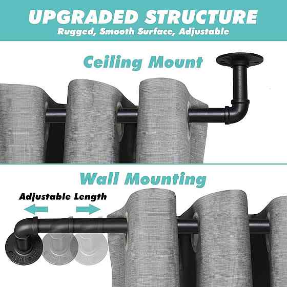 Карниз телескопічний CLG-S 80–220 см чорний металевий для штор настінний розсувний (телескопічні, торцеві, для вікон, ванної, Київ