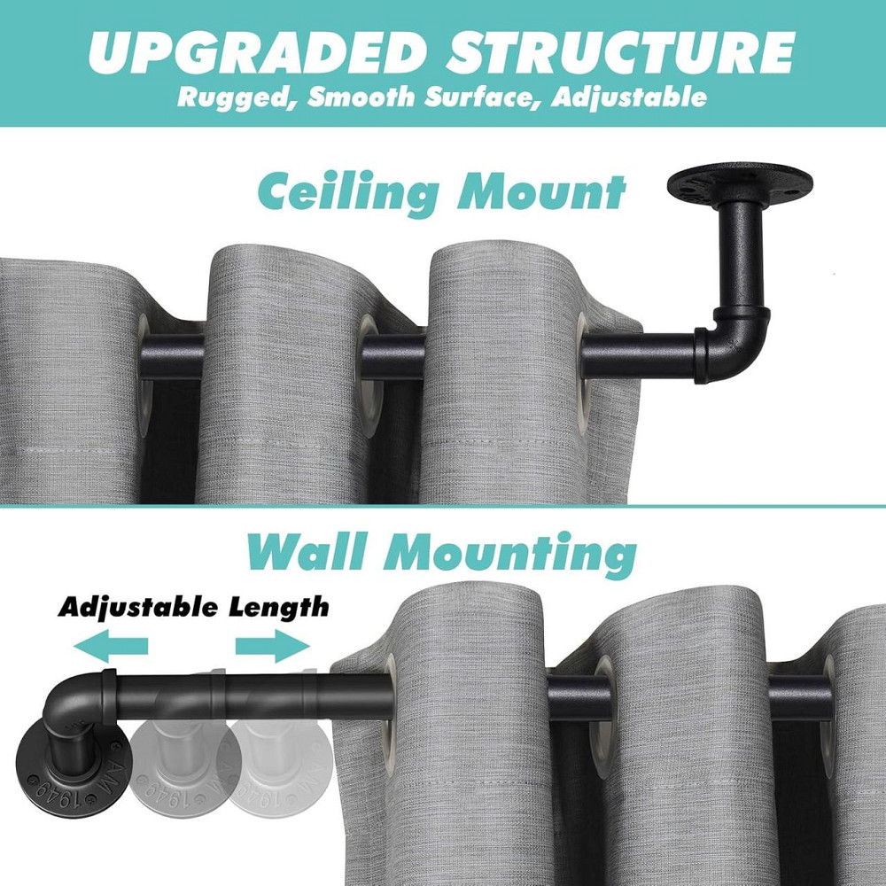 Карниз телескопічний CLG-S 80–220 см чорний металевий для штор настінний розсувний (телескопічні, торцеві, для вікон, ванної, Київ - фото 6