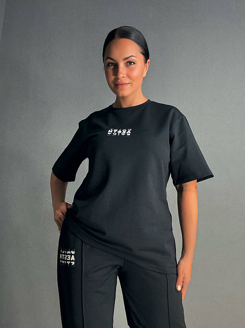 Костюм женский CAPPITONE 101217 оверсайз футболка с брюками с надписью черный, черный, S Киев - изображение 6