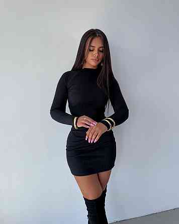 Женское облегающее базовое мини платье с длинным рукавом Черный, 46/48 Одесса