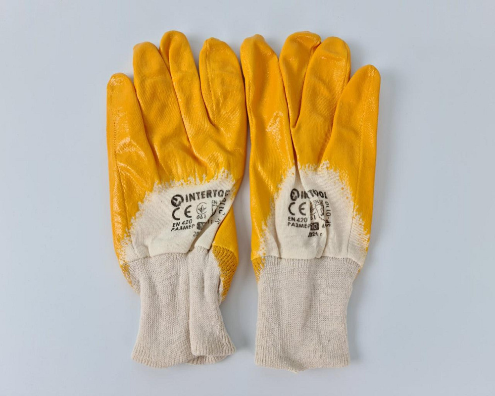 Господарські рукавички Залита Нітрил жовтий No10 "Intertool" (12 пар) Харків - фото 4