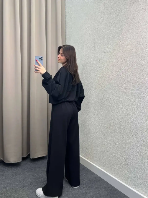 Женский костюм оверсайз с широкими брюками из двунитки 54/56 Черный Харьков - изображение 17