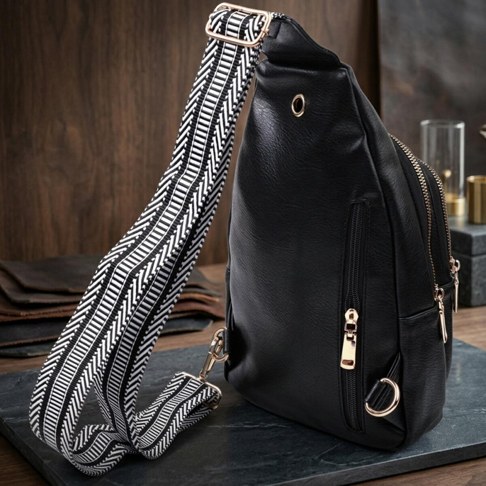 Цікава жіноча сумка з однією лямкою через плече з екошкіри Vintage 22759 Чорний Київ - фото 14