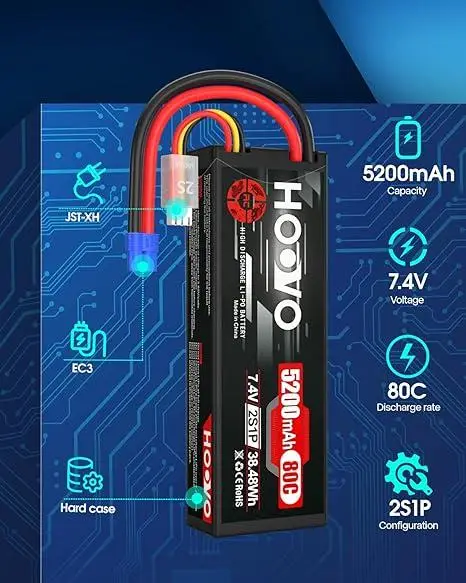 Комплект акумуляторів Hoovo 2S 7.4V 5200mAh 80C LiPo EC3: Батареї для RC-моделей, машин, дронів та катерів — 2 шт Київ - фото 9