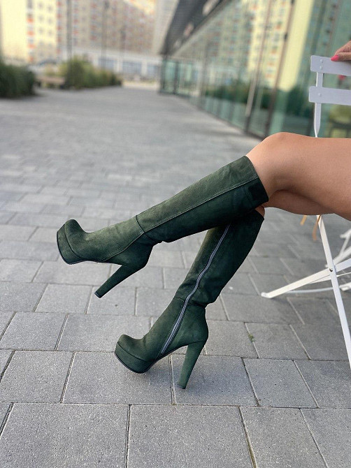 Nivelle Чоботи жіночі Nivelle темно-зелені натуральна замша висота 36-37 см обхват 33-35 см каб Коломия - фото 9