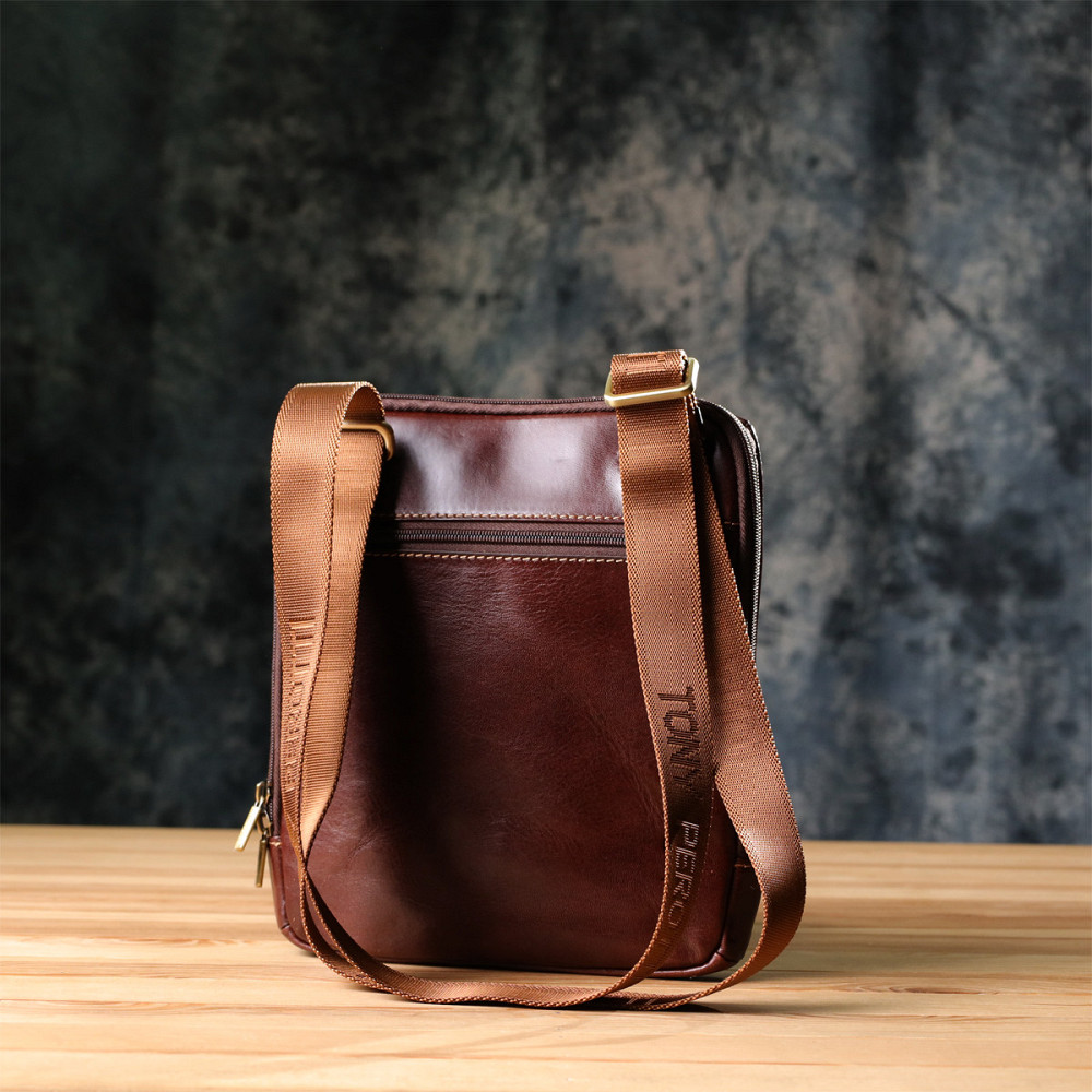 Чоловіча сумка через плече з гладкої натуральної шкіри Tony Perotti 20854_1 (9137-20 moro) Коричневий Київ - фото 2