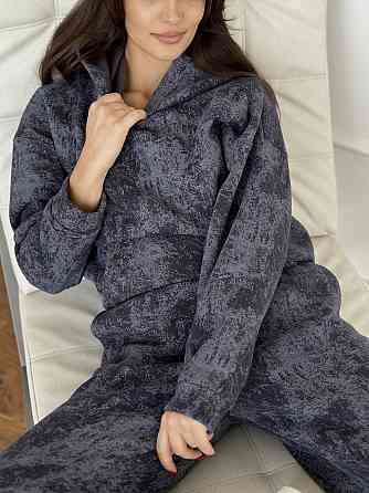 Теплый костюм женский мраморный принт на флисе Графитовый S-M Харьков