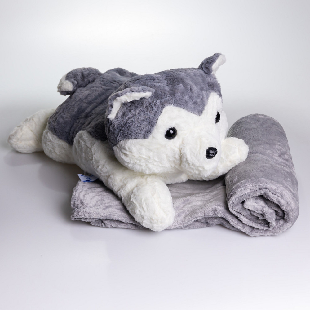 М'яка іграшка-плед, подушка 3 в 1 Хаскі плед в іграшці 50×30×26 (см) Сірий 7124G Коломыя - изображение 8