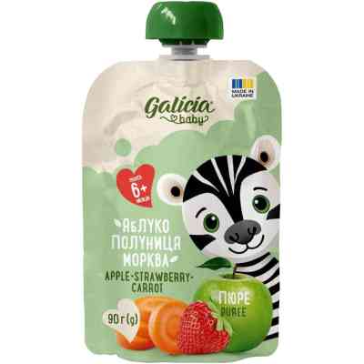 Дитяче пюре Galicia Baby яблучно-полунично-морквяне натуральне гомогенізоване 90 г (4820209564563) Вінниця
