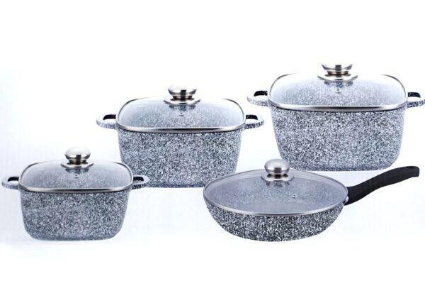 BN-332 (2)-Набор квадр кастрюль8пр 3л; 5,1л; 7л +сковорода 26*5,5см Гранитное покр. светлое Одесса - изображение 1