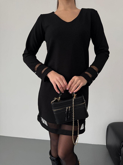 Жіноча стильна святкова сукня з вставками з сітки вільного фасону креп дайвінг + сітка Одеса - фото 7