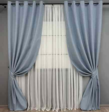 Комплект штор на люверсах VR-Textil Блэкаут двусторонний ASHEN NIGHT № 1839ш Голубой 150х270 см 2 шт (37-0280) Киев