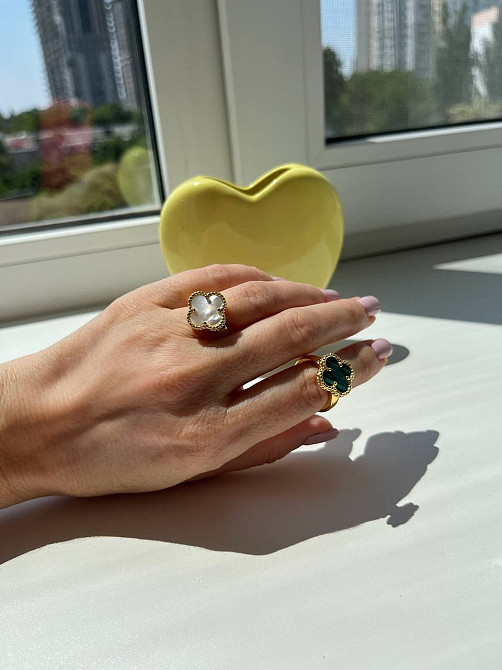 Кольцо Van Cleef позолота 18 К / кольцо клевер белое в золоте Одесса - изображение 4