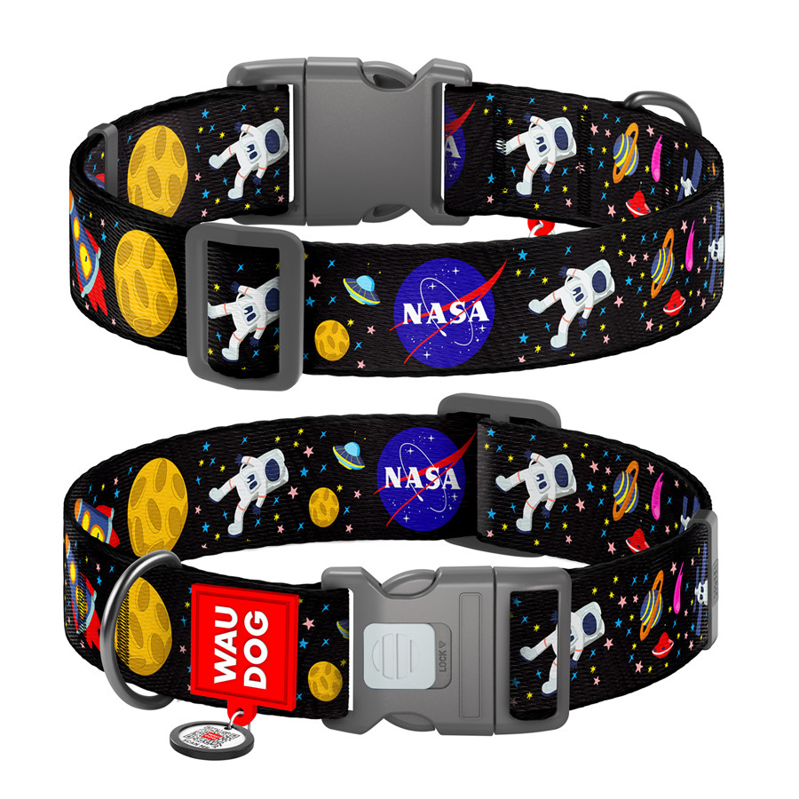 Нашийник для собак нейлоновий WAUDOG Nylon з QR паспортом, малюнок "NASA", пластиковий фастекс, Коломыя - изображение 1