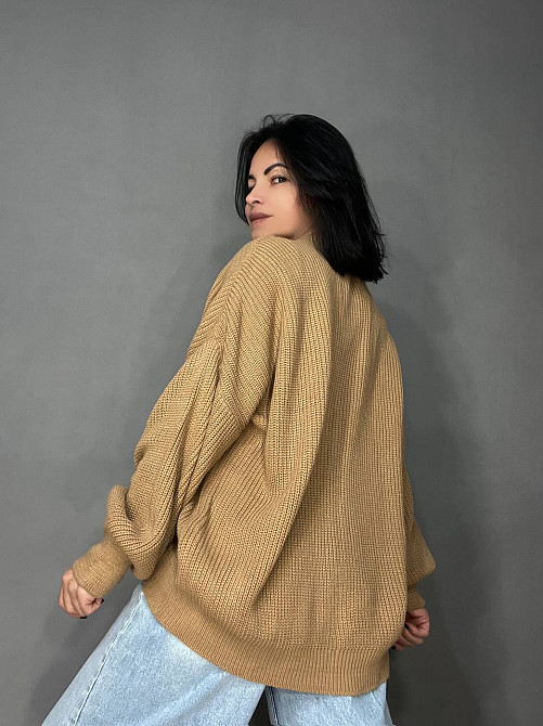 Свитер женский MIX RAY 6607 широкая модель оверсайз удлиненный, карамель, one size Киев - изображение 3