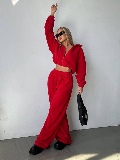 Жіночий теплий прогулянковий костюм-двійка Червоний, 46/48 Одеса - фото 2