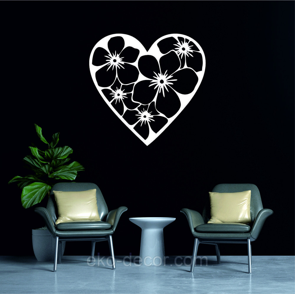 Декоративное настенное Панно «Сердце в цветах», Декор на стену 90*86 см, Белый Киев - изображение 1