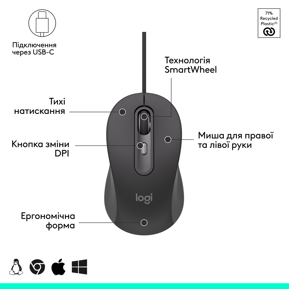 Миша Logitech Signature M520 for Business - GRAPHITE (910-007511) (7129734) Киев - изображение 8