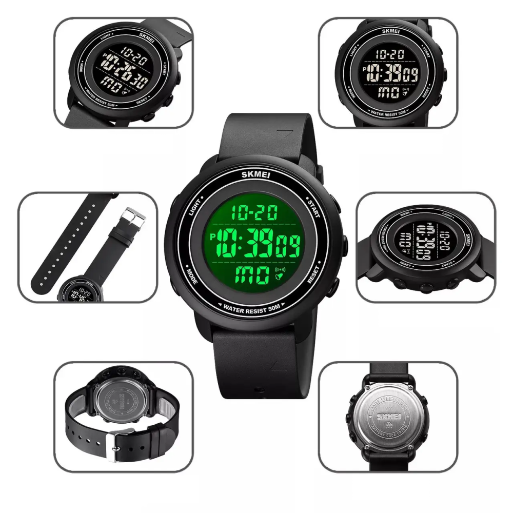 Спортивний чоловічий годинник Skmei 1736 (Чорний з чорним циферблатом) Київ - фото 7