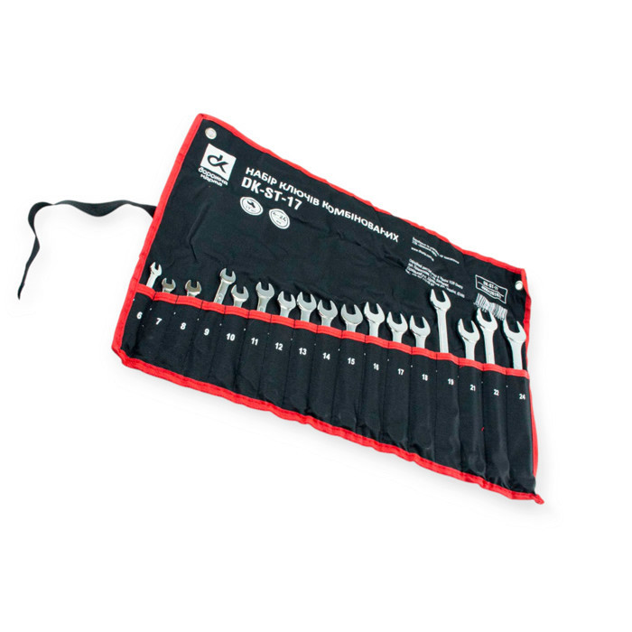 Набор ключей рожково-накидных 6-24 мм 17 шт (ткан. чехол) CrV Мукачево - изображение 1
