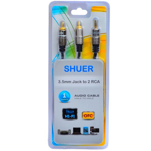 Шнур аудіо - відео штекер 3,5 стерео - 2штекера RCA метал, діам.-3.5х7мм, 1м, блістер Полтава - фото 1