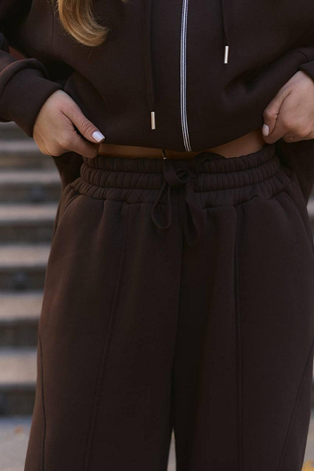 Женский теплый прогулочный костюм двойка турецкая трехнить на флисе Шоколад Одесса - изображение 3