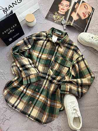 Жіноча тепла оверсайз сорочка в клітинку на ґудзиках кашемір Зелений Одеса