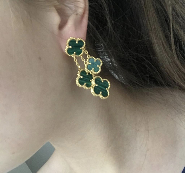Серьги зеленые Vancleef Ванклиф серебро в позолоте Одесса - изображение 2