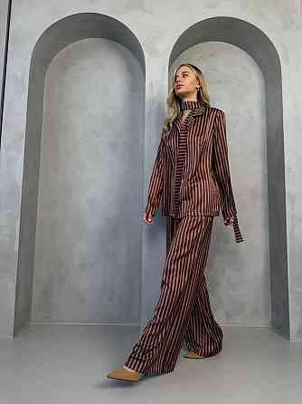 Женский стильный свободного кроя костюм из шелка сатина Шоколад 2 Одесса