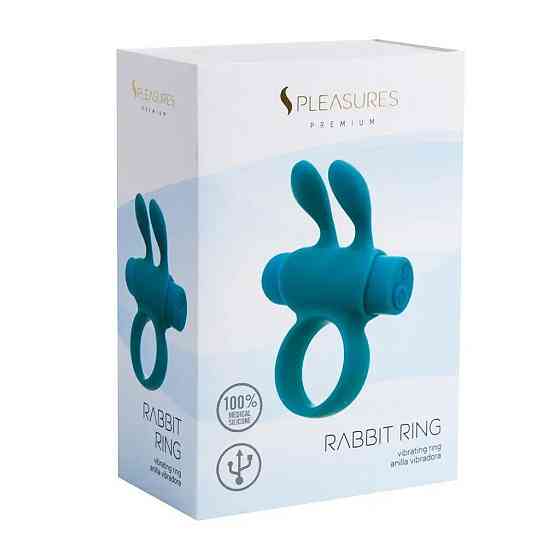 Ерекційне віброкільце S Pleasures Premium Rabbit Ring бірюзове, зі знімною віброкулею та вушками Sex Aura Київ