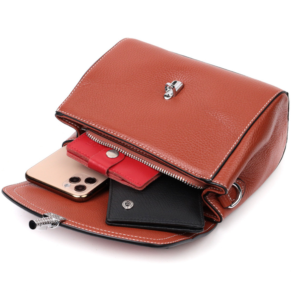 Сумка из натуральной кожи с интересной защелкой Vintage 22417 Коричневая Киев - изображение 8