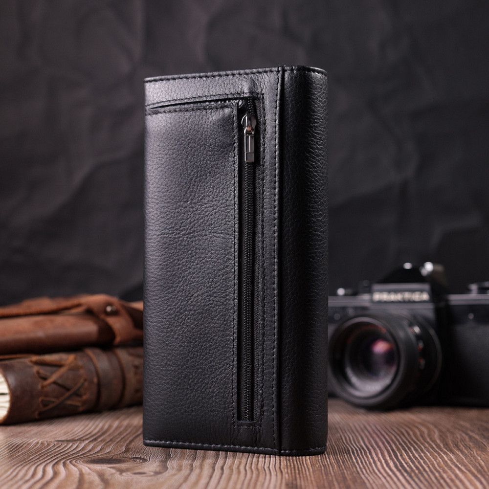 Лаконичный женский кошелек горизонтального формата из натуральной кожи ST Leather 22513 Черный Киев - изображение 7