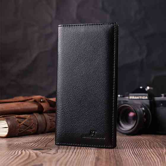 Місткий вертикальний жіночий гаманець на магнітах із натуральної шкіри ST Leather 22540 Чорний Київ