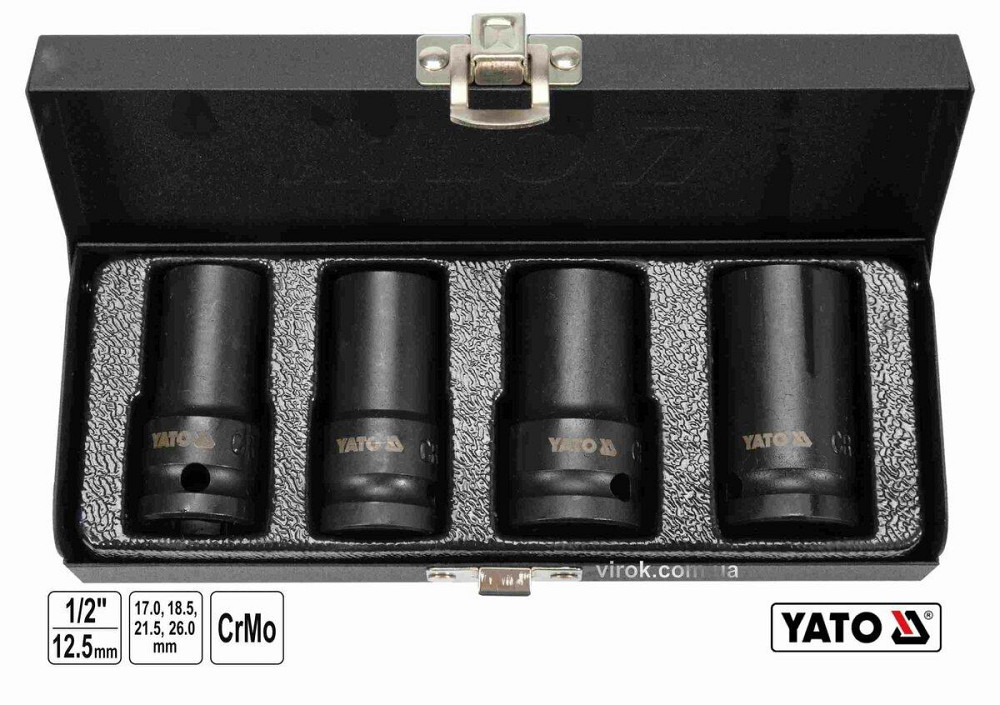Торцеві головки ударні для зриву гвинтів YATO: квадрат-1/2", L=55мм; М17, 18.5, 21.5, 26 мм, 4шт[10] Одеса - фото 1