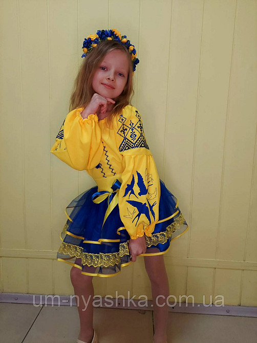 Синьо-жовтий костюм вишиванка "Ластівки-мереживо" Кривий Ріг - фото 4
