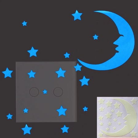 Светящаяся наклейка Луна и звездочки 15 на 15 см голубой Киев - изображение 1