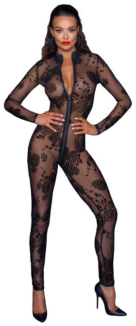 Комбинезон сексуальный полупрозрачный L F237 Noir Handmade, с узором и молнией Sex Aura Киев - изображение 4