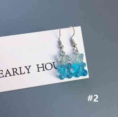 Серьги в виде мишек, с блетсками, голубой - размер 1,6*1см, смола Киев