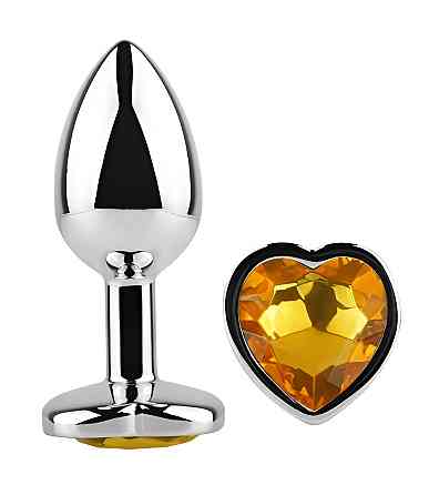 Анальна пробка з кристалом EGZO - Silver Heart Plug Yellow size S Sex Aura Київ