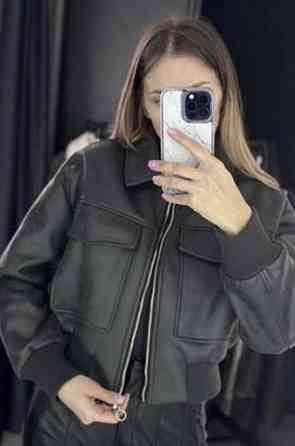 Женская куртка-бомбер из эко-кожи Черный L Харьков