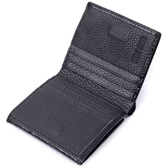 Компактний жіночий гаманець з натуральної лакованої шкіри ST Leather 22688 Чорний Київ