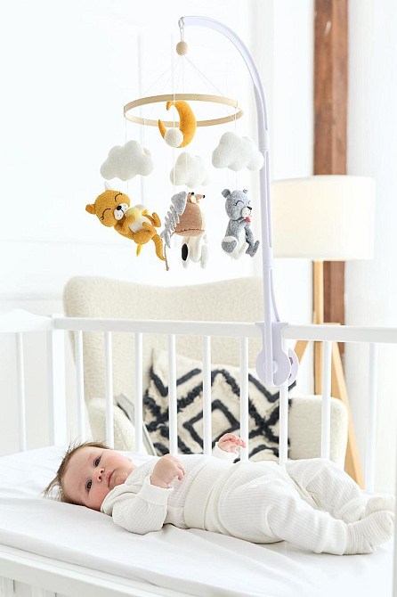 Дитячий музичний мобіль на ліжечко для немовлят WoollyFox "Сонні кошенята і мишка" на 35 мелодій Київ - фото 3