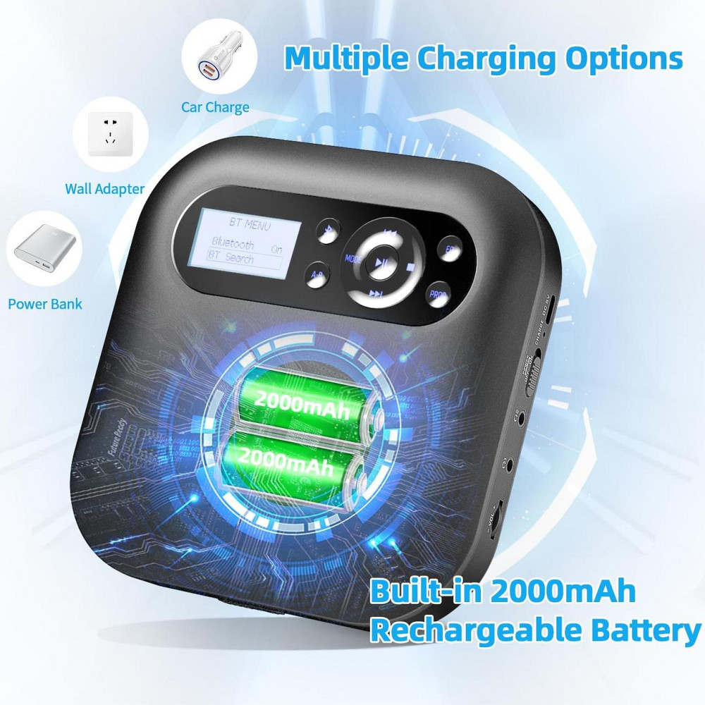 Портативний CD-програвач DESOBRY Bluetooth AUX РК-дисплей вбудовані динаміки Дніпро - фото 1