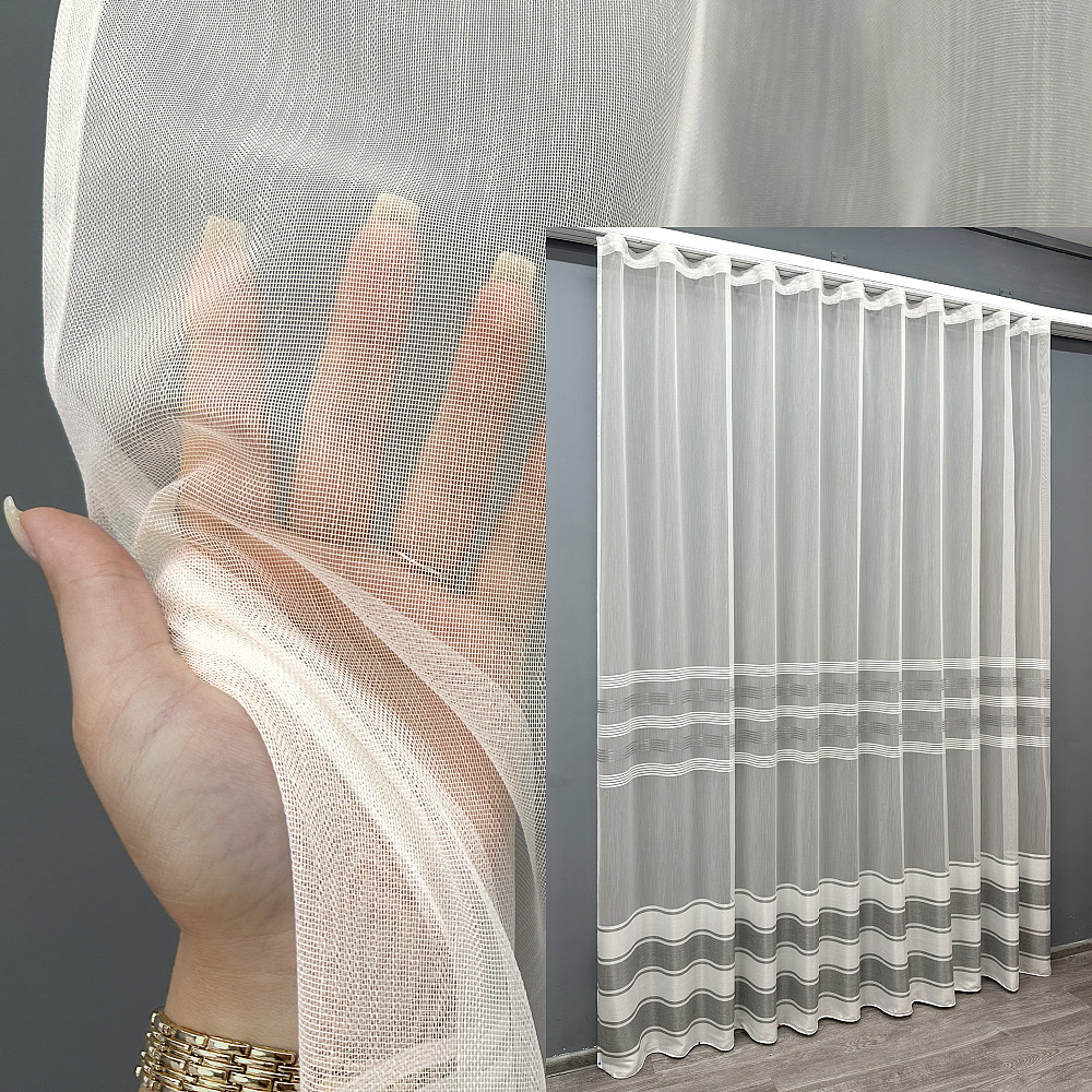 Тюль бамбук с вышивкой и люрексом цвет белый с серым 1816т Киев - изображение 1